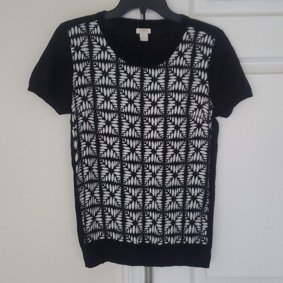J. Crew Tops - J. Crew Black Ivory Short Sleeve Floral Print Top